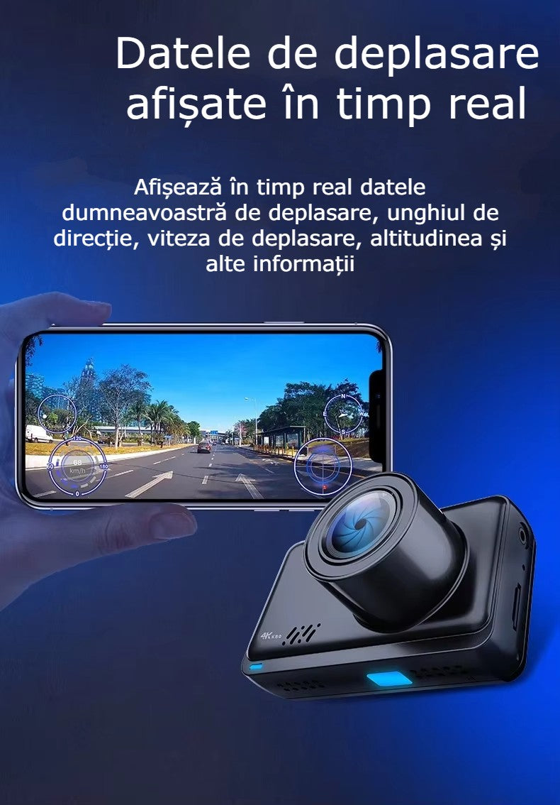 Camera Auto DVR 4K GBV LOGIC Fata-Spate, GPS Integrat, WiFi, Night Vision, Senzor Sony, Camera Spate Full HD, Ecran IPS 2.45 Inch