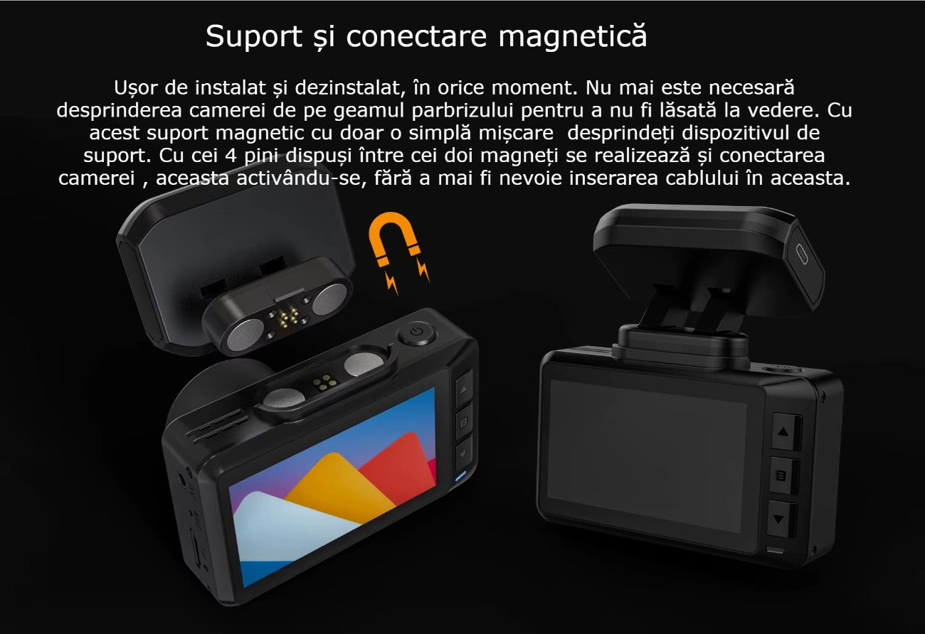 Camera Auto DVR 4K GBV LOGIC Fata-Spate, GPS Integrat, WiFi, Night Vision, Senzor Sony, Camera Spate Full HD, Ecran IPS 2.45 Inch