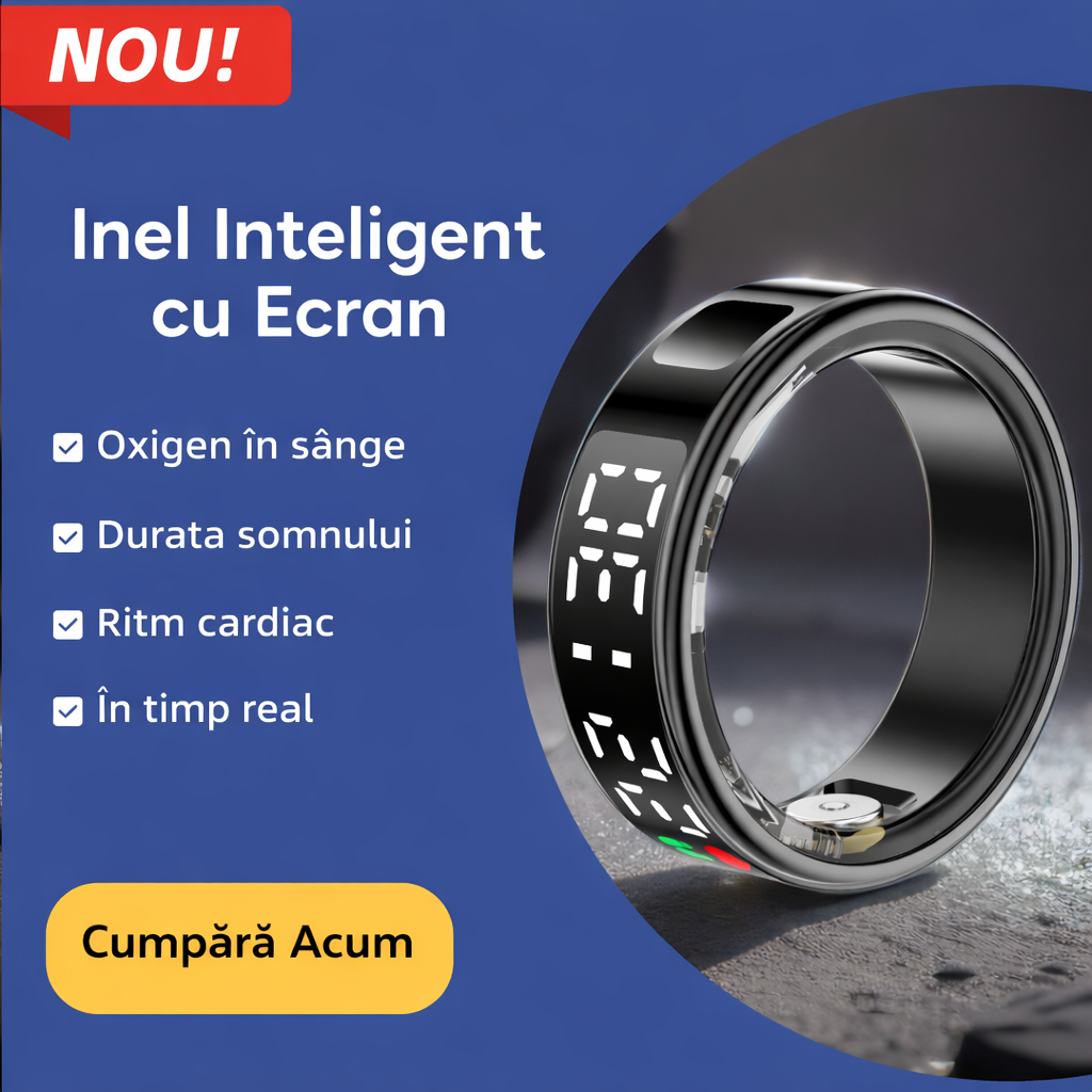 Inel Inteligent Smart Ring GBV LOGIC R08 Negru, Marimea 7 (17,9 mm), Monitorizare Somn, Ritm Cardiac, Oxigen Sanguin SpO2, Fitness Tracker, Android & iPhone, Autonomie 5 Zile