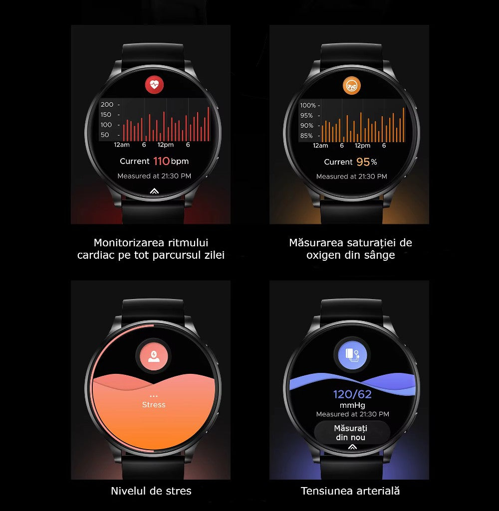 Smartwatch AMOLED GBV LOGIC J2305A, GPS, Apel Bluetooth, Ritm Cardiac, Oxigen Sange, Monitorizare Somn, Nivel de Stres, Tensiune Arteriala, Android & iPhone