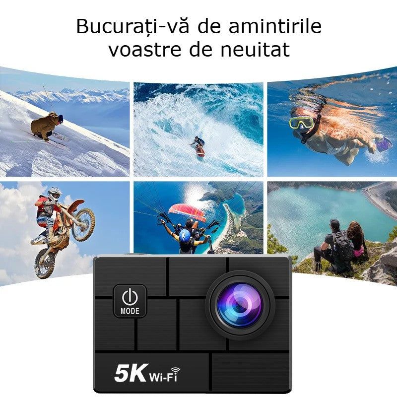 Camera de Actiune GBV LOGIC cu telecomanda, 5K Ultra HD, Foto 50 MP,Unghi Larg 170°, Senzor Sony, Filmare Subacvatica 30 m adancime