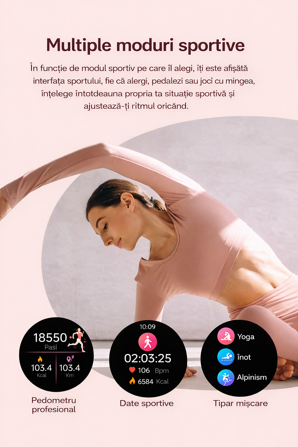 Smartwatch Dama GBV Logic S336,3 Curele Incluse, Ecran AMOLED 30mm, Monitorizare Puls, Somn,Oxigen, Fitness, Bluetooth,