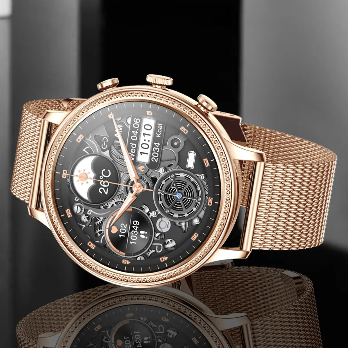 Smartwatch Dama GBV LOGIC SW20 Auriu, Apel Bluetooth, Monitorizare Somn, Ritm Cardiac, Oxigen Sange, Fitness Tracker, Notificari WhatsApp Facebook Instagram, Android & iPhone