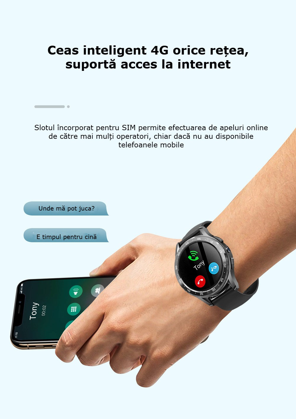 Smartwatch cu SIM și cameră foto GBV Logic X300 Plus – Android, 16GB, cameră 3MP, apeluri, GPS, AMOLED, monitorizare sănătate