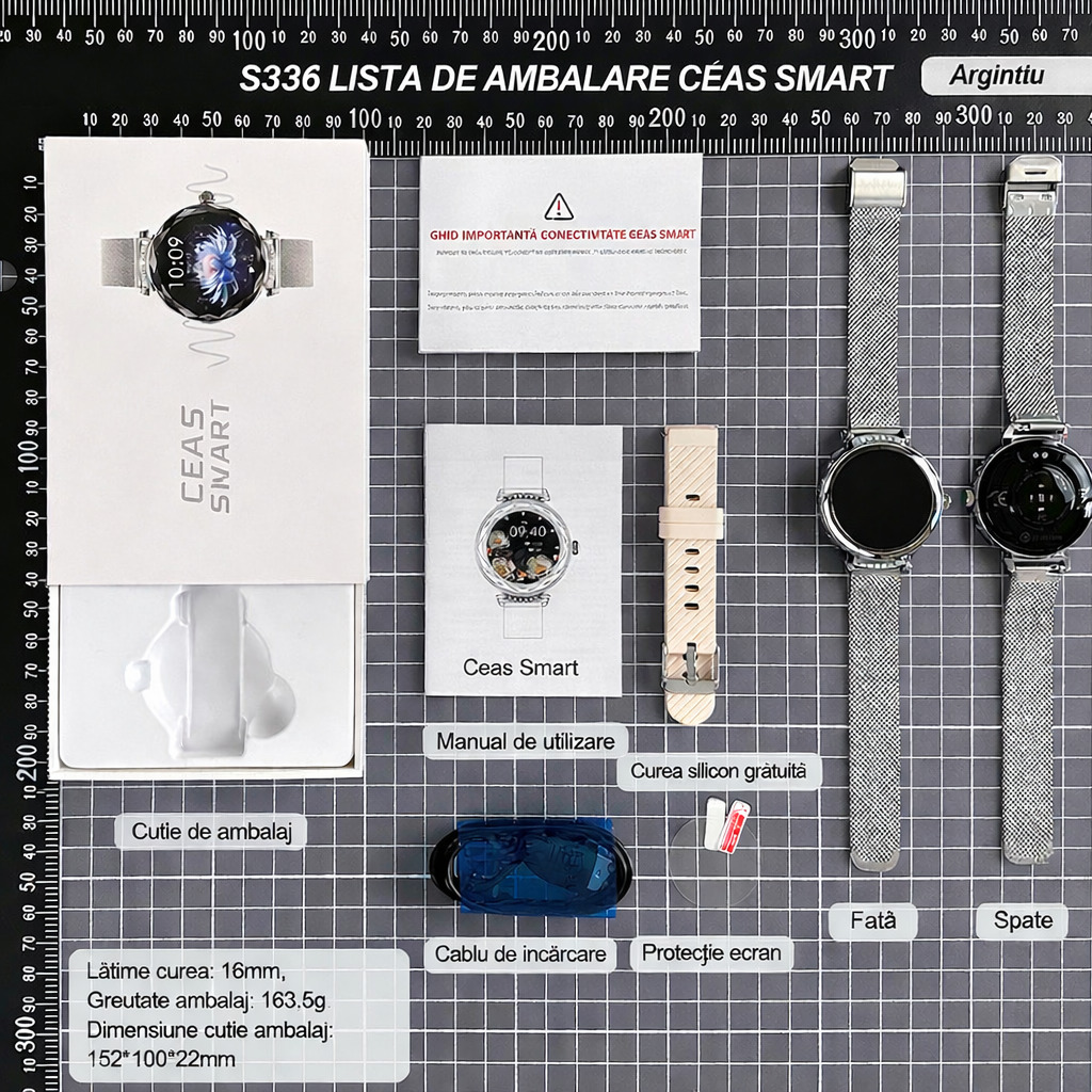 Smartwatch Dama GBV Logic S336,3 Curele Incluse, Ecran AMOLED 30mm, Monitorizare Puls, Somn,Oxigen, Fitness, Bluetooth,