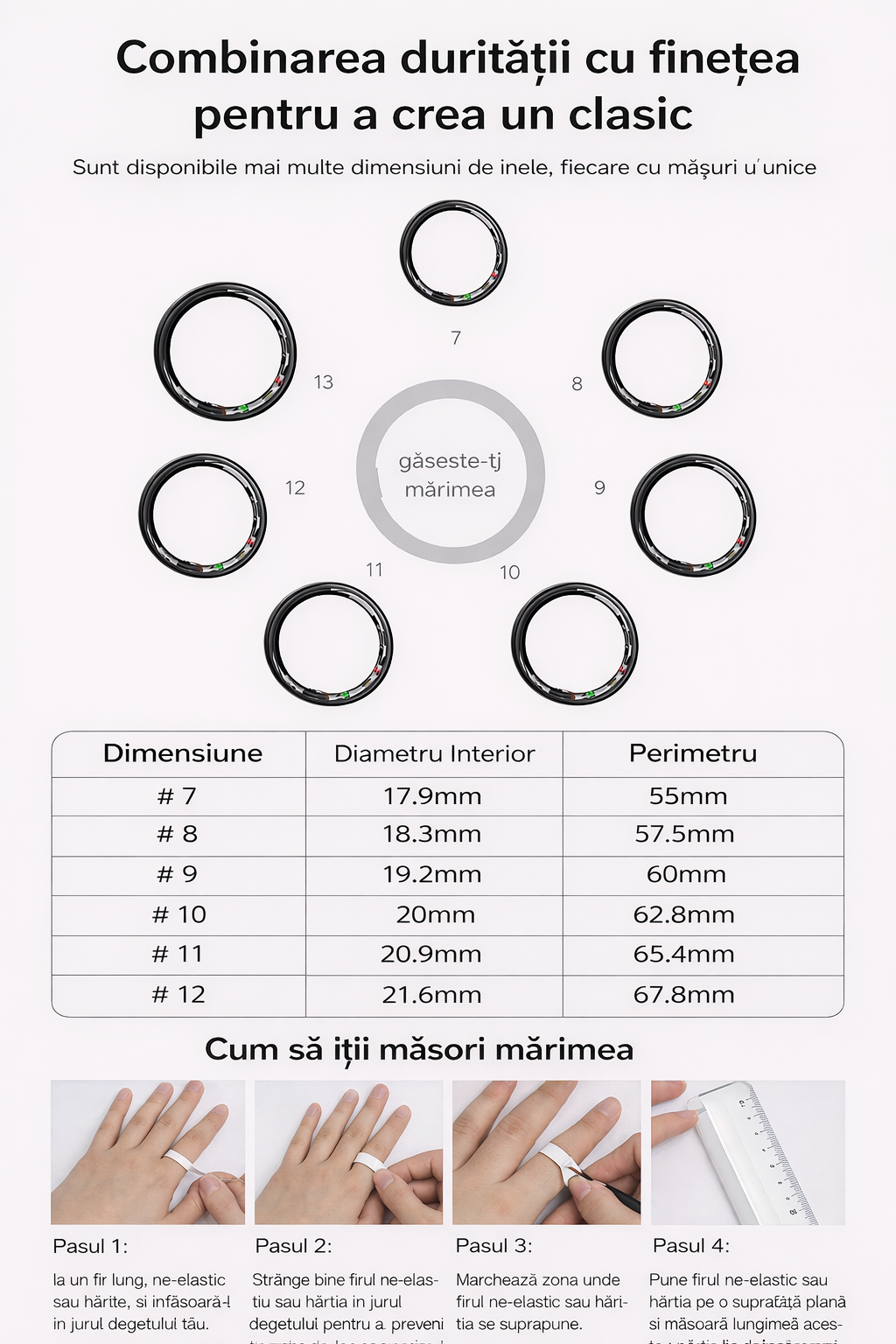 Inel Inteligent Smart Ring GBV LOGIC R08 Negru, Marimea 12 (21,6 mm), Monitorizare Somn, Ritm Cardiac, Oxigen Sanguin SpO2, Fitness Tracker, Android & iPhone, Autonomie 5 Zile