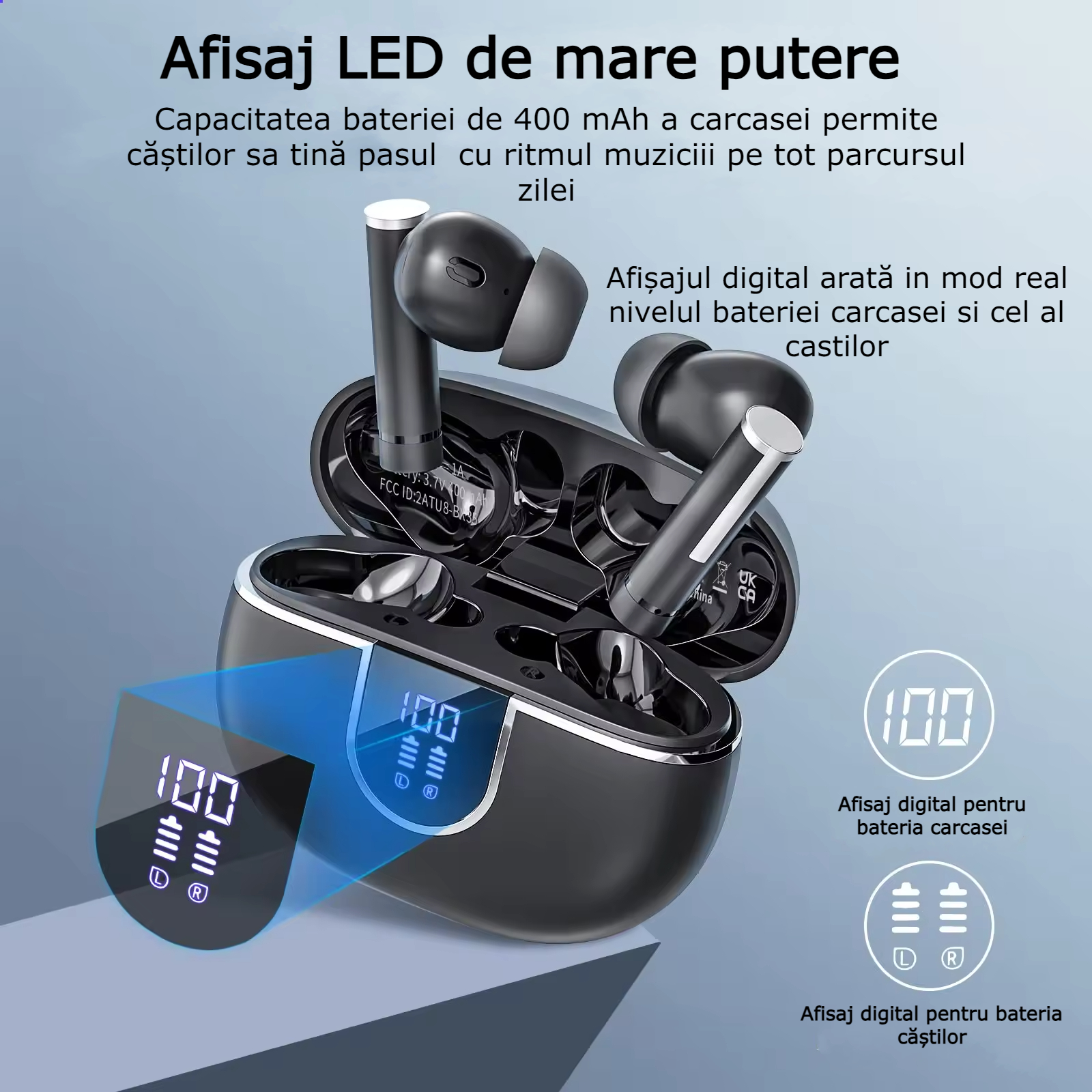 Căști Bluetooth Wireless In-Ear GBV Logic, Noise Cancelling, Carcasă de încărcare inclusă, Autonomie 25 Ore, Bass Puternic, Bluetooth 5.3, Microfon HD, Touch Control, Rezistente la Apă, Android & iPhone