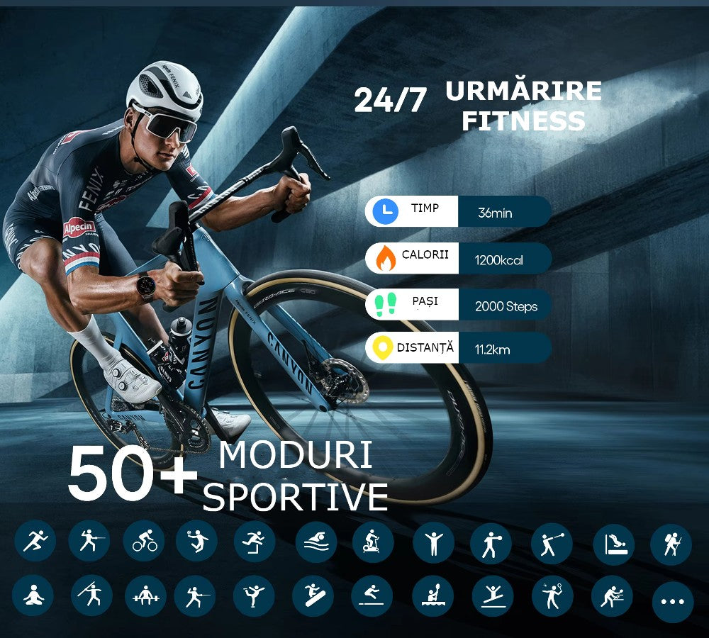 Smartwatch AMOLED GBV LOGIC J2305A, GPS, Apel Bluetooth, Ritm Cardiac, Oxigen Sange, Monitorizare Somn, Nivel de Stres, Tensiune Arteriala, Android & iPhone