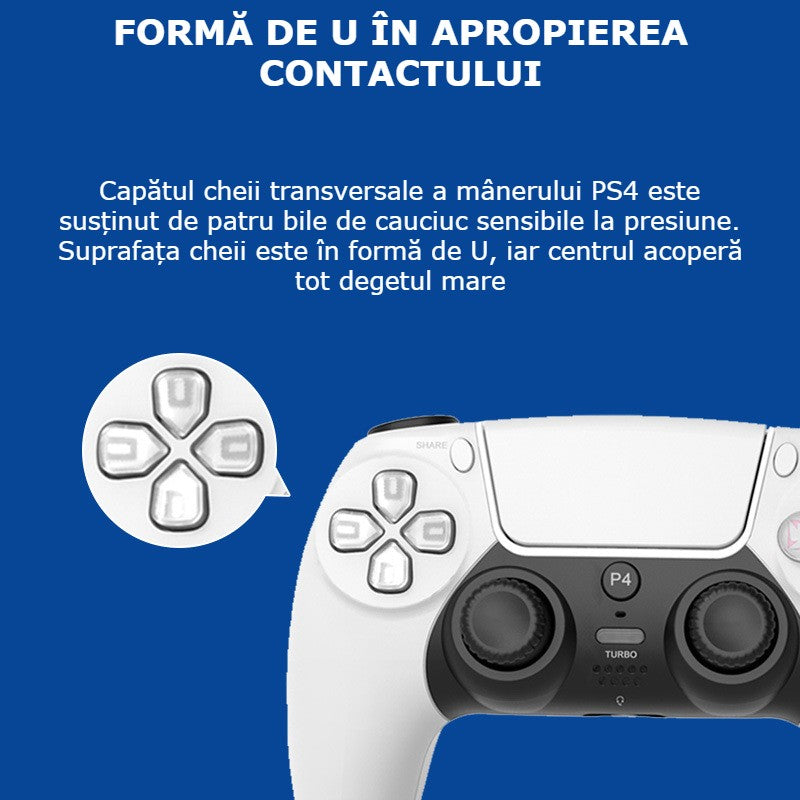 Controller Wireless PS4 GBV LOGIC, Gamepad Bluetooth, Functie Turbo, Vibratii Duble, Jack 3.5mm, LED Iluminat, Baterie 800mAh, Alb