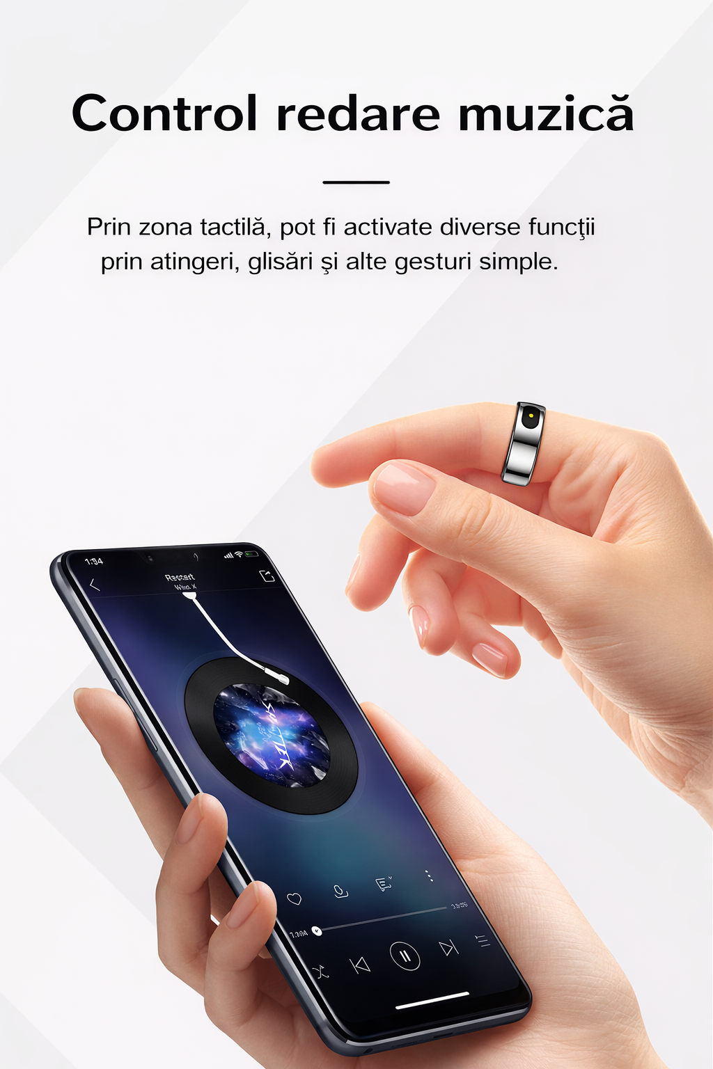 Inel Inteligent Smart Ring GBV LOGIC R08 Negru, Marimea 7 (17,9 mm), Monitorizare Somn, Ritm Cardiac, Oxigen Sanguin SpO2, Fitness Tracker, Android & iPhone, Autonomie 5 Zile