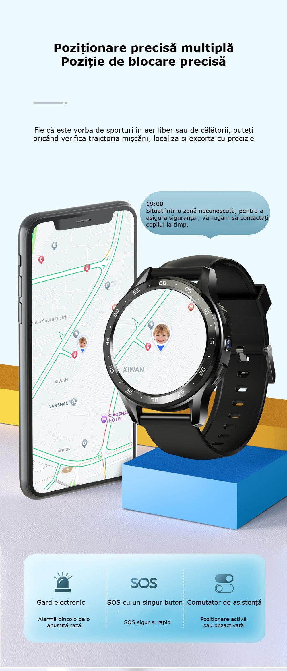 Smartwatch cu SIM și cameră foto GBV Logic X300 Plus – Android, 16GB, cameră 3MP, apeluri, GPS, AMOLED, monitorizare sănătate