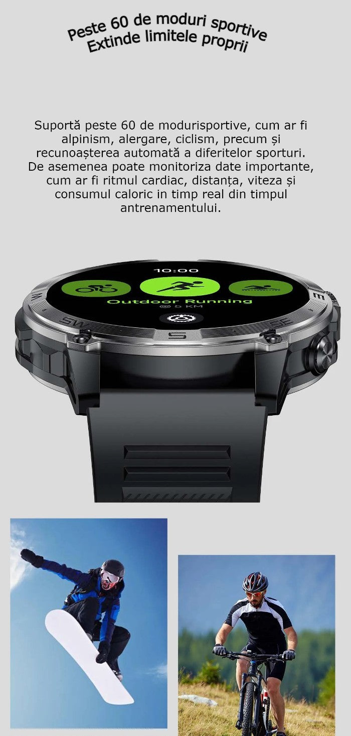 Smartwatch AMOLED GBV LOGIC VG40, Apel Bluetooth, Ritm Cardiac, Oxigen Sange, Monitorizare Somn, Fitness Tracker, Moduri Sportive, Android & iPhone