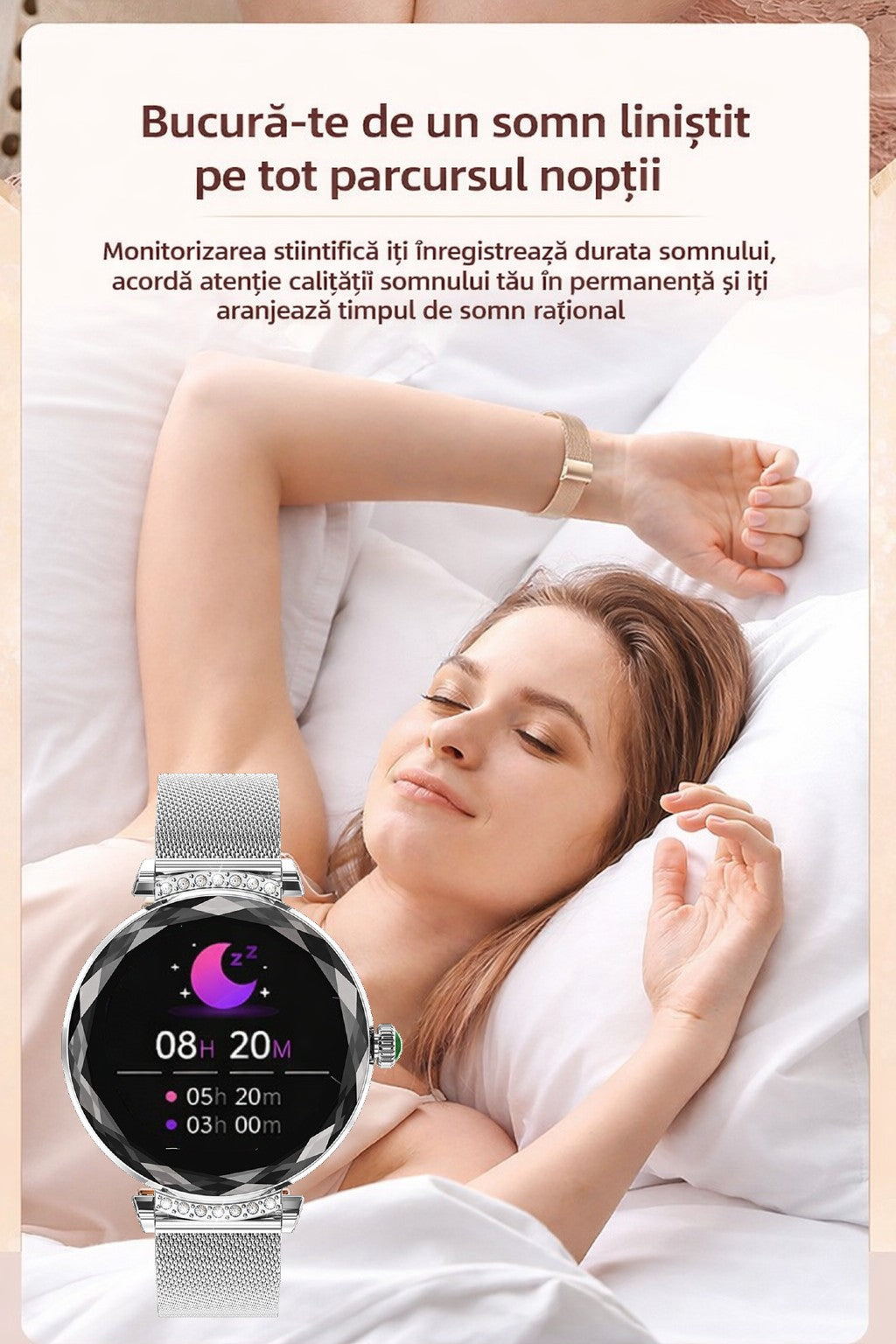 Smartwatch Dama GBV Logic S336,3 Curele Incluse, Ecran AMOLED 30mm, Monitorizare Puls, Somn,Oxigen, Fitness, Bluetooth,