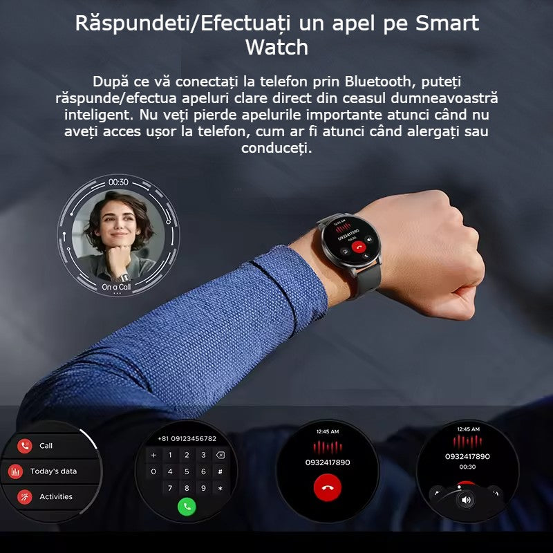 Smartwatch AMOLED GBV LOGIC J2305A, GPS, Apel Bluetooth, Ritm Cardiac, Oxigen Sange, Monitorizare Somn, Nivel de Stres, Tensiune Arteriala, Android & iPhone