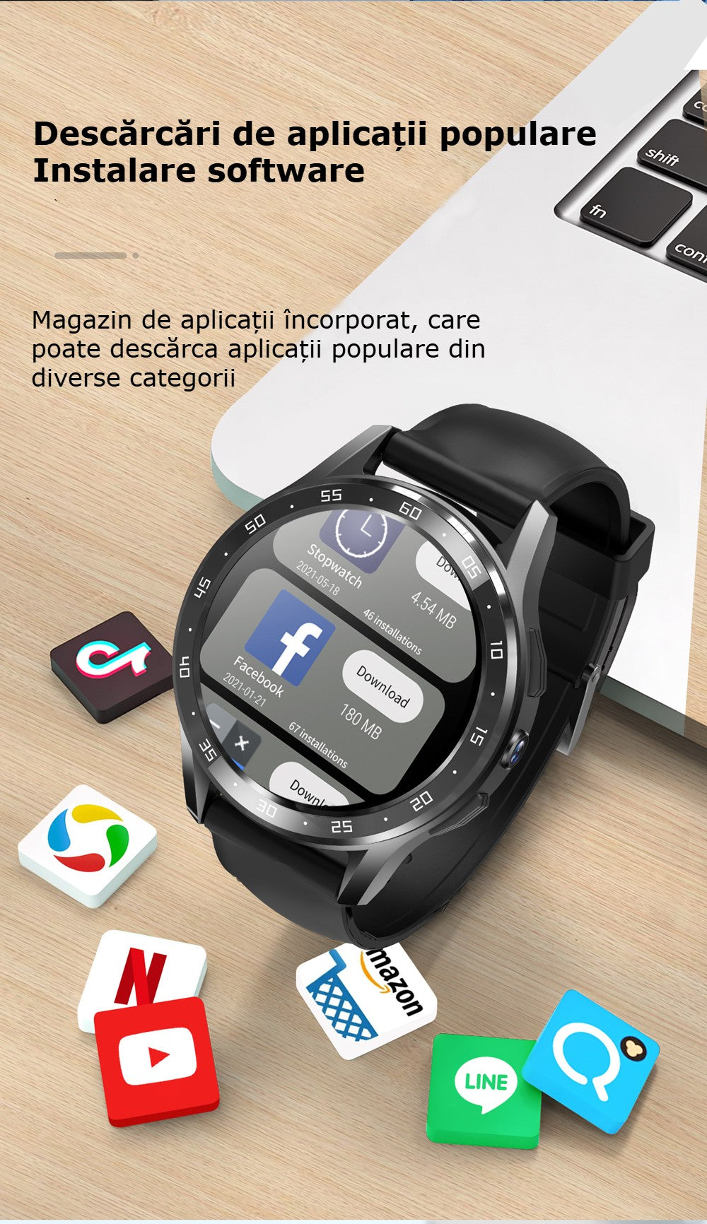 Smartwatch cu SIM și cameră foto GBV Logic X300 Plus – Android, 16GB, cameră 3MP, apeluri, GPS, AMOLED, monitorizare sănătate