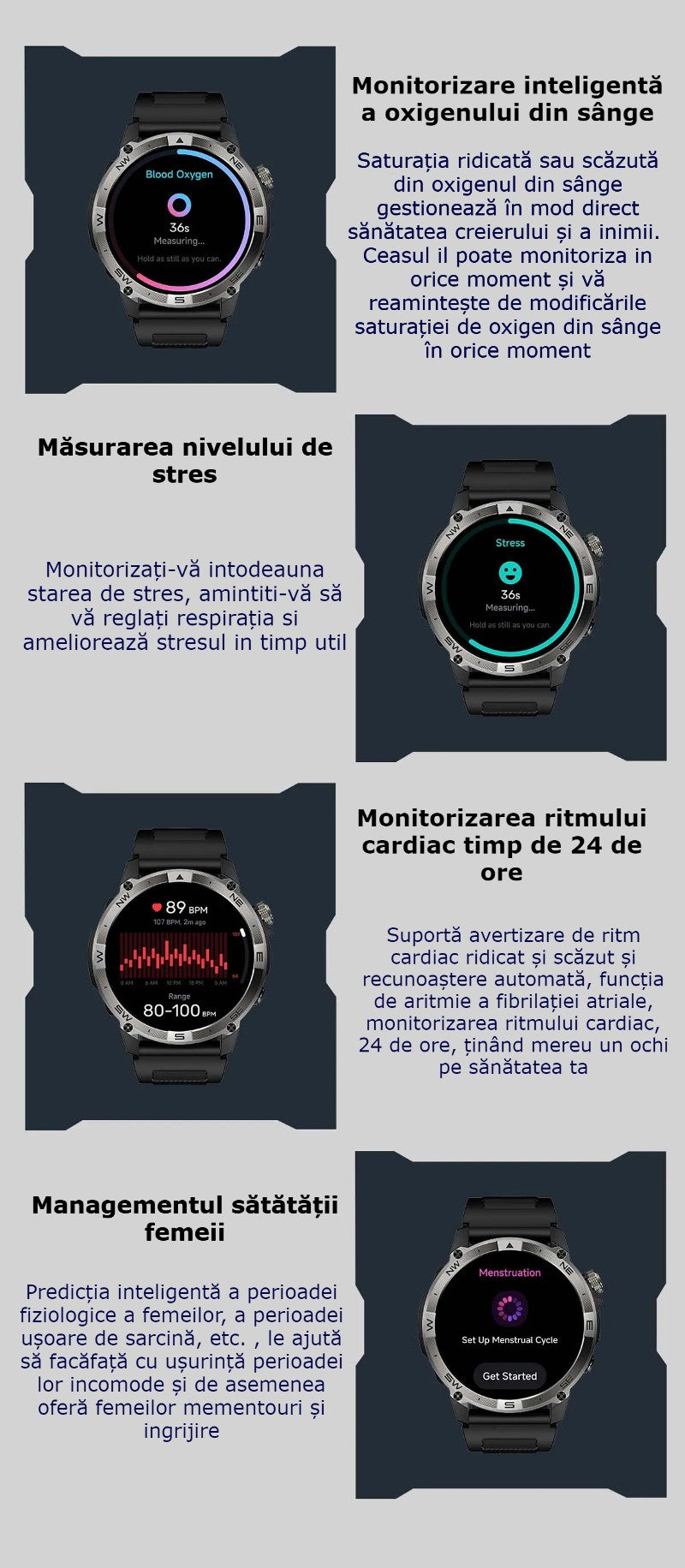 Smartwatch AMOLED GBV LOGIC VG40, Apel Bluetooth, Ritm Cardiac, Oxigen Sange, Monitorizare Somn, Fitness Tracker, Moduri Sportive, Android & iPhone