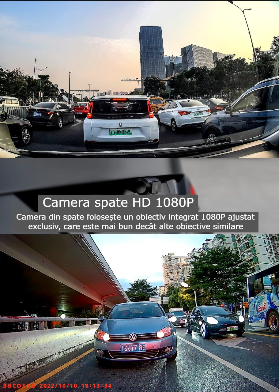 Camera Auto DVR 4K GBV LOGIC Fata-Spate, GPS Integrat, WiFi, Night Vision, Senzor Sony, Camera Spate Full HD, Ecran IPS 2.45 Inch
