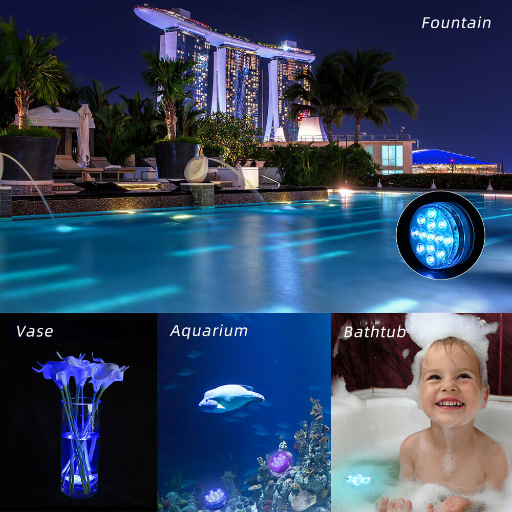 Lumina Subacvatica LED RGB GBV LOGIC cu Telecomanda, 16 Culori, IP68, pentru Piscina, Jacuzzi, Cada si Acvariu, Reincarcabila, 10 LED-uri, Baterie 1200mAh