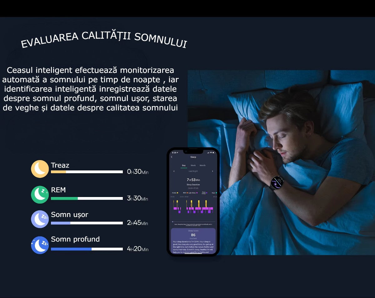 Smartwatch AMOLED GBV LOGIC J2305A, GPS, Apel Bluetooth, Ritm Cardiac, Oxigen Sange, Monitorizare Somn, Nivel de Stres, Tensiune Arteriala, Android & iPhone