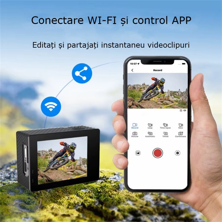 Camera de Actiune GBV LOGIC cu telecomanda, 5K Ultra HD, Foto 50 MP,Unghi Larg 170°, Senzor Sony, Filmare Subacvatica 30 m adancime