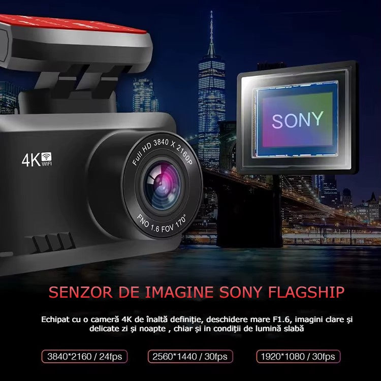 Camera Auto DVR 4K GBV LOGIC Fata-Spate, GPS Integrat, WiFi, Night Vision, Senzor Sony, Camera Spate Full HD, Ecran IPS 2.45 Inch