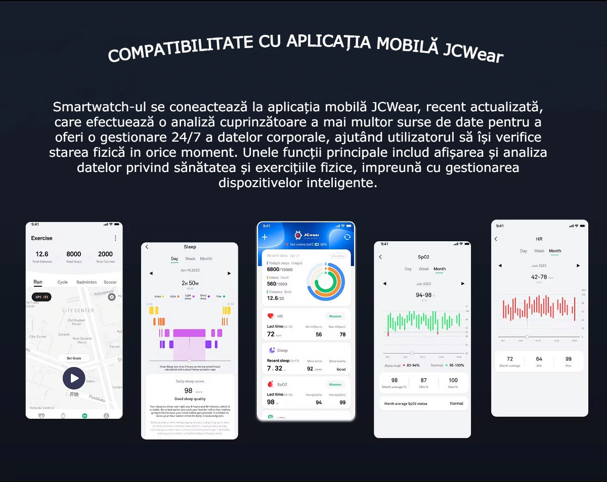 Smartwatch AMOLED GBV LOGIC J2305A, GPS, Apel Bluetooth, Ritm Cardiac, Oxigen Sange, Monitorizare Somn, Nivel de Stres, Tensiune Arteriala, Android & iPhone