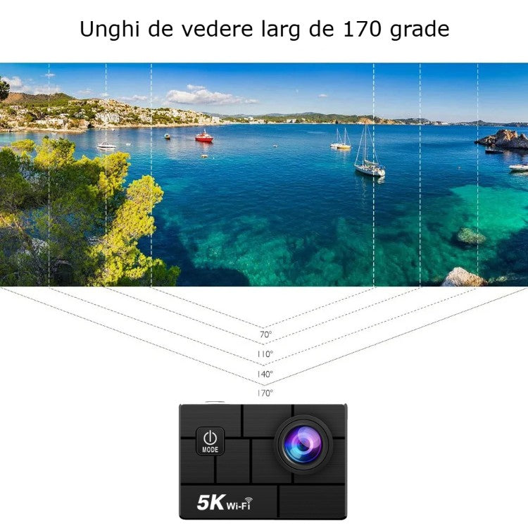 Camera de Actiune GBV LOGIC cu telecomanda, 5K Ultra HD, Foto 50 MP,Unghi Larg 170°, Senzor Sony, Filmare Subacvatica 30 m adancime