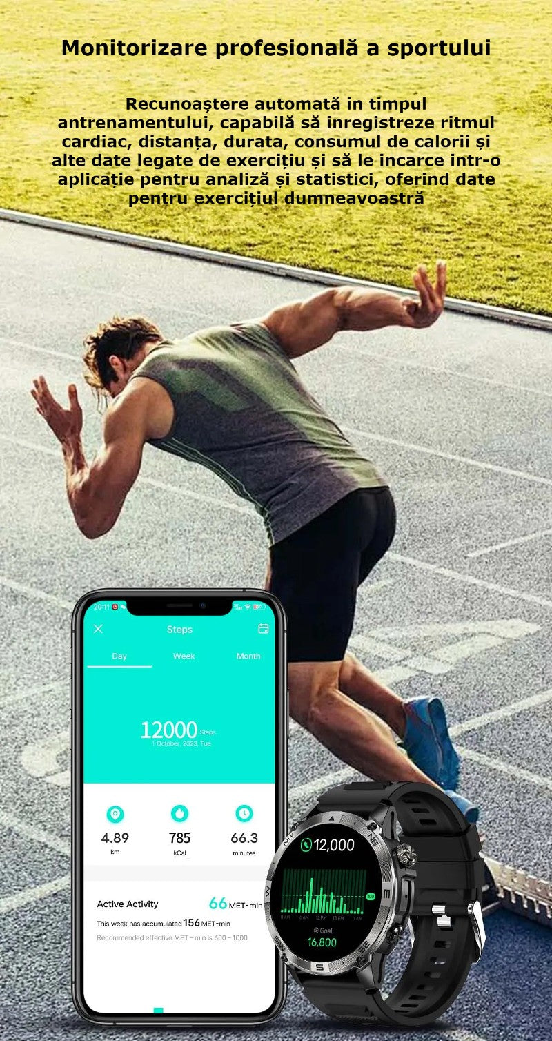 Smartwatch AMOLED GBV LOGIC VG40, Apel Bluetooth, Ritm Cardiac, Oxigen Sange, Monitorizare Somn, Fitness Tracker, Moduri Sportive, Android & iPhone