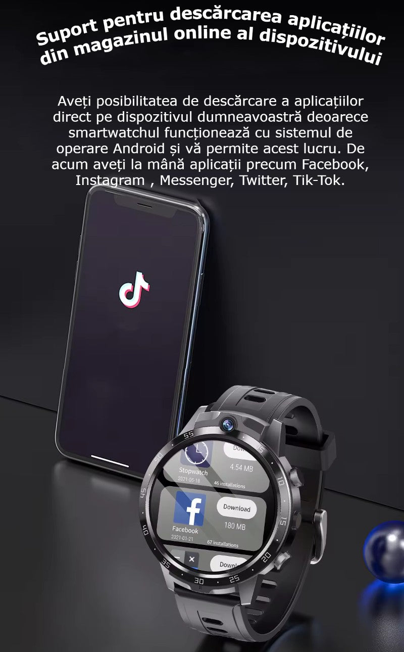 Smartwatch Telefon Android 4G cu SIM GBV LOGIC X600S, 16GB Memorie, Camera Duala 7MP+7MP, Ecran AMOLED, Apel Video, WiFi, Baterie 650mAh