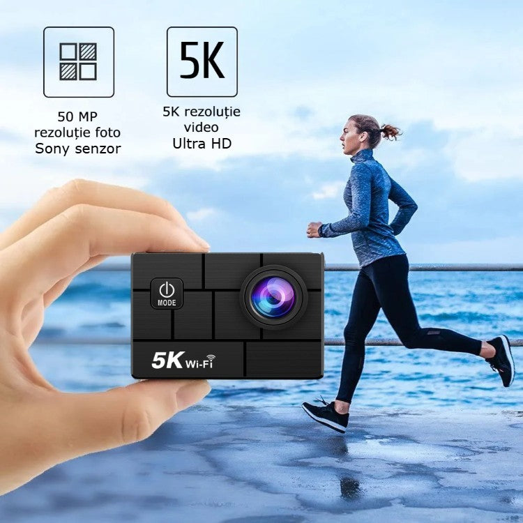 Camera de Actiune GBV LOGIC cu telecomanda, 5K Ultra HD, Foto 50 MP,Unghi Larg 170°, Senzor Sony, Filmare Subacvatica 30 m adancime