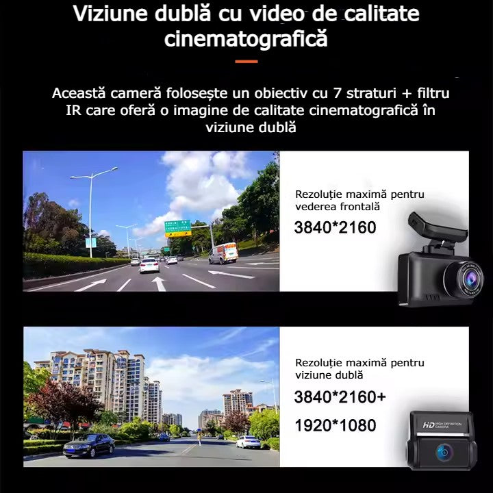 Camera Auto DVR 4K GBV LOGIC Fata-Spate, GPS Integrat, WiFi, Night Vision, Senzor Sony, Camera Spate Full HD, Ecran IPS 2.45 Inch