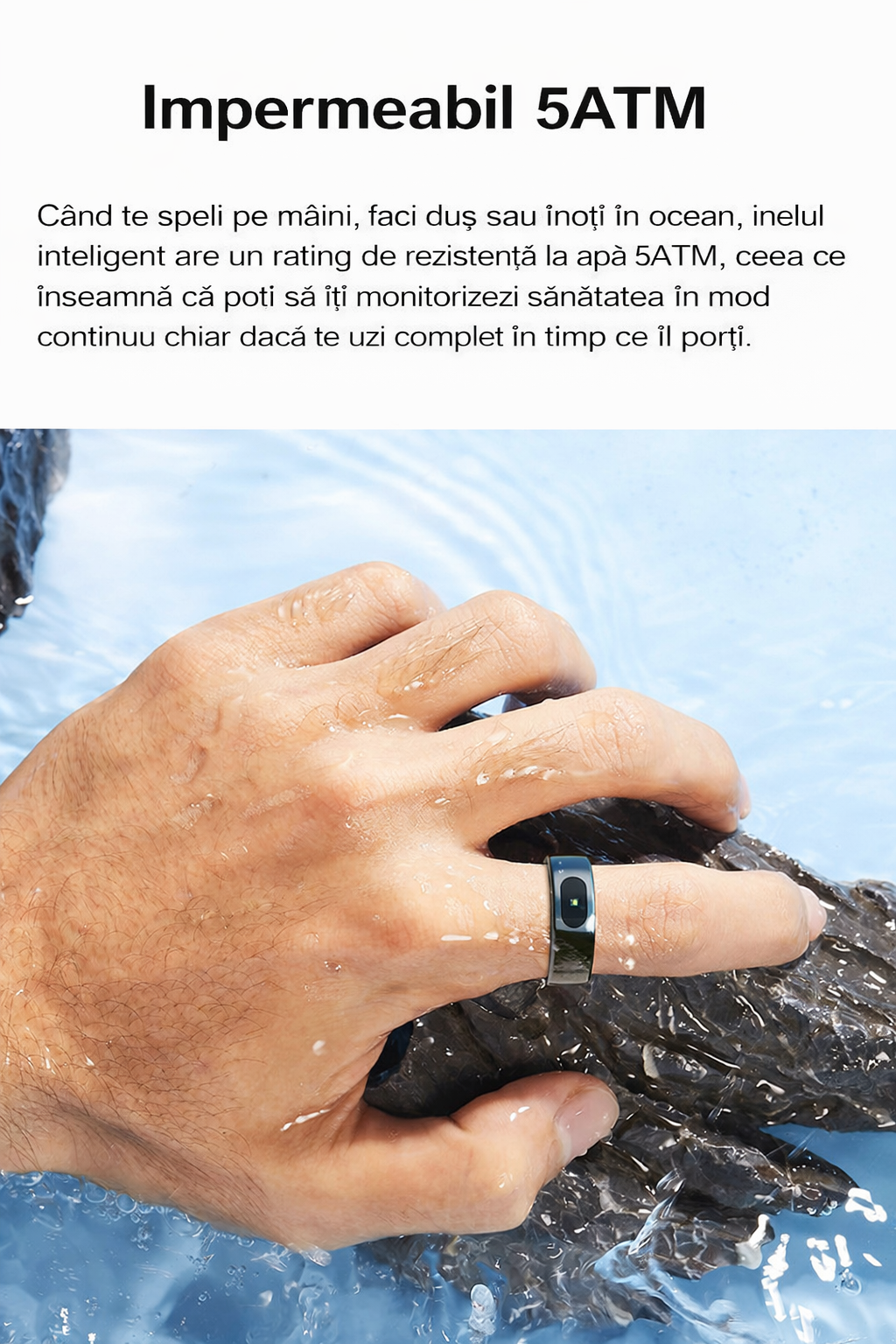 Inel Inteligent Smart Ring GBV LOGIC R08 Gri, Marimea 7 (17,9 mm), Monitorizare Somn, Ritm Cardiac, Oxigen Sanguin SpO2, Fitness Tracker, Android & iPhone, Autonomie 5 Zile