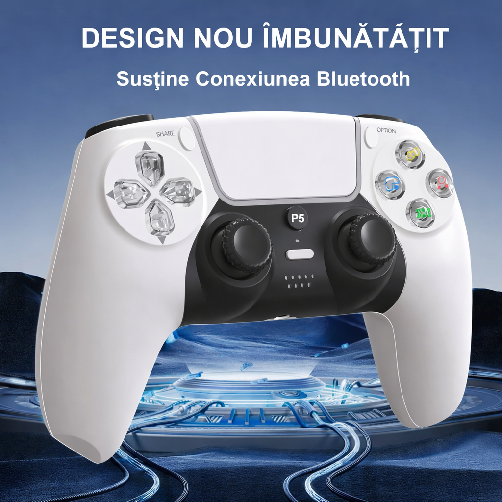 Controller PS5 Wireless GBV Logic Negru, Gamepad Gaming cu Vibratie Dubla, Functie Turbo, LED RGB, Compatibil PS5 si PC, Baterie 600mAh