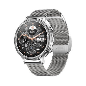 Ceas smartwatch dama GBV LOGIC SW20, argintiu, ecran rotund, rezolutie 360*360, conectare aplicatie, bluetooth, monitorizare somn, monitorizare fitness, ritm cardiac, saturatie de oxigen, notificari retele sociale