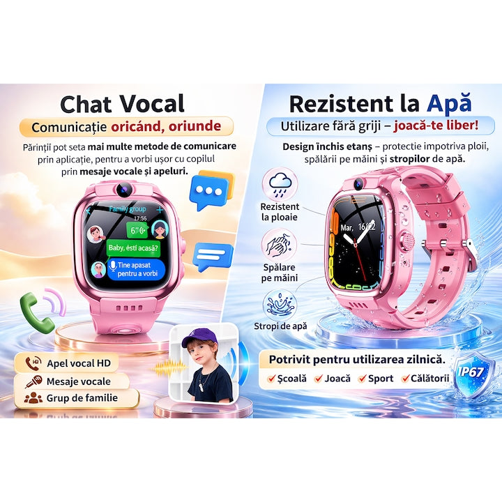 Smartwatch cu SIM 4G și cameră foto pentru copii GBV Logic Y88 , Apel Video, GPS/LBS/WiFi, Control Parental, Camera HD, Ecran Tactil 42mm, Baterie 600mAh
