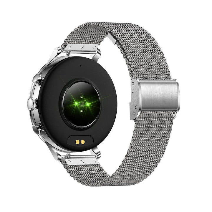 Ceas smartwatch dama GBV LOGIC SW20, argintiu, ecran rotund, rezolutie 360*360, conectare aplicatie, bluetooth, monitorizare somn, monitorizare fitness, ritm cardiac, saturatie de oxigen, notificari retele sociale