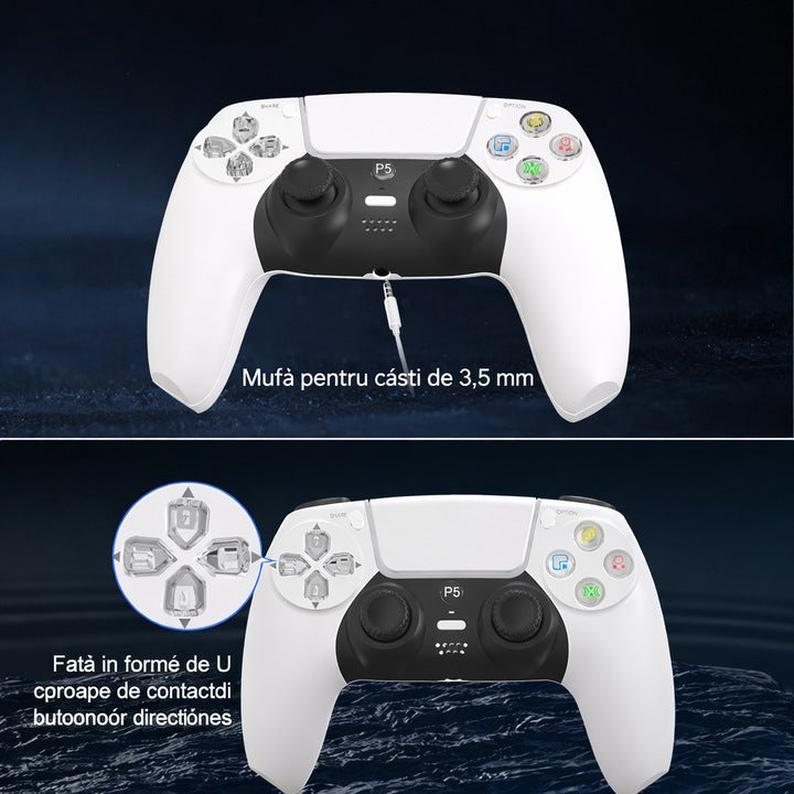 Controller Wireless PS5 GBV Logic P50, alb,  Gamepad Gaming, Functie Turbo, Vibratie Dubla, LED Iluminat, Baterie 600mAh, Compatibil PS5