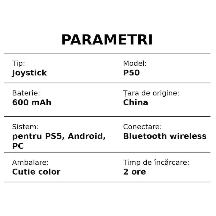 Controller Wireless PS5 GBV Logic P50, alb,  Gamepad Gaming, Functie Turbo, Vibratie Dubla, LED Iluminat, Baterie 600mAh, Compatibil PS5
