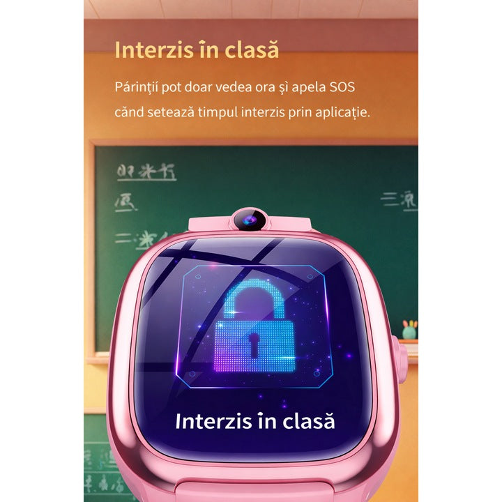 Smartwatch cu SIM 4G și cameră foto pentru copii GBV Logic Y88 , Apel Video, GPS/LBS/WiFi, Control Parental, Camera HD, Ecran Tactil 42mm, Baterie 600mAh