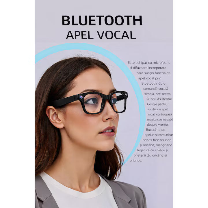 Ochelari Inteligenti cu Camera GBV Logic GS3, Video/ Foto 8MP, Filmare Full HD, Memorie 32GB, Control Aplicatie