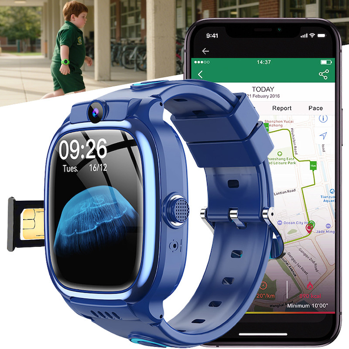 Smartwatch cu SIM 4G și cameră foto pentru copii GBV Logic Y88 , Apel Video, GPS/LBS/WiFi, Control Parental, Camera HD, Ecran Tactil 42mm, Baterie 600mAh