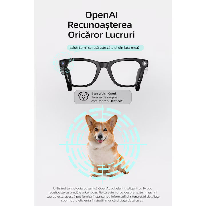 Ochelari Inteligenti cu Camera GBV Logic GS3, Video/ Foto 8MP, Filmare Full HD, Memorie 32GB, Control Aplicatie